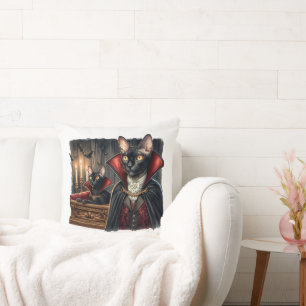 Custom Photo Funny Sphynx Cat Art Dracula Vampire Throw Pillow