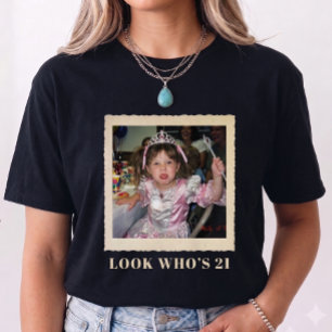 Custom Photo Funny Vintage Look Who's 21 Birthday T-Shirt