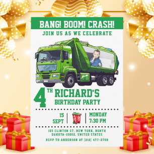 Custom Photo Garbage Truck Birthday Party Invitation