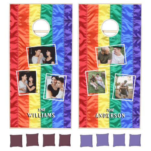 Custom photo gay rainbow flag LGBTQ photo collage  Cornhole Set