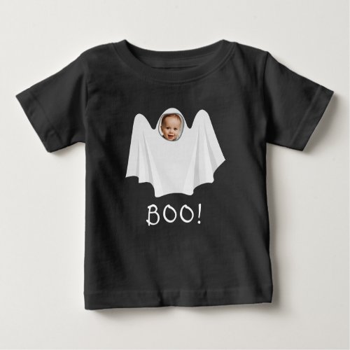 Custom photo ghost boo spooky Happy Halloween fun Baby T_Shirt