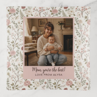Custom Photo Gift for Mom Vintage Floral Boho Trinket Tray