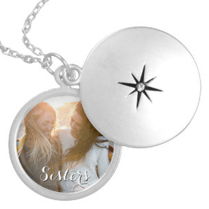 Custom  Photo Gift Sisters Script Locket Necklace