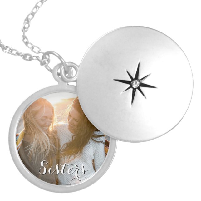 Custom  Photo Gift Sisters Script Locket Necklace (Front)