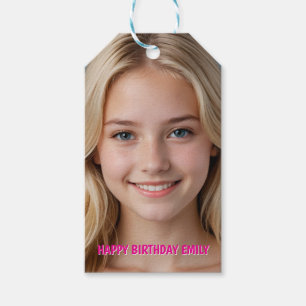 Custom Photo Gift Tags – Birthday Party Pink text