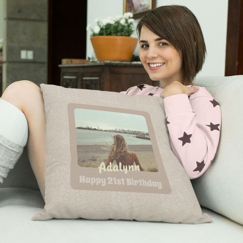 Custom Photo Gifts for 21 Year Old Female Beige Throw Pillow