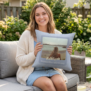 Custom Photo Gifts for 21 Year Old Female Blue Throw Pillow