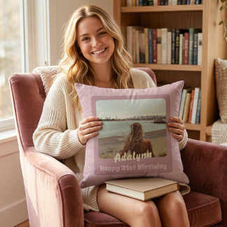 Custom Photo Gifts for 21 Year Old Female Pink Throw Pillow