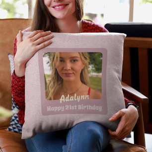 Custom Photo Gifts for 21 Year Old Female Pink Throw Pillow
