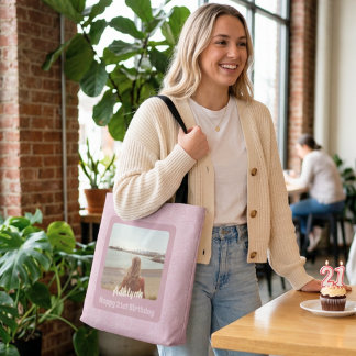 Custom Photo Gifts for 21 Year Old Female Pink Tote Bag
