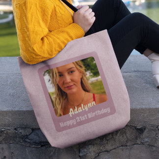 Custom Photo Gifts for 21 Year Old Female Pink Tote Bag