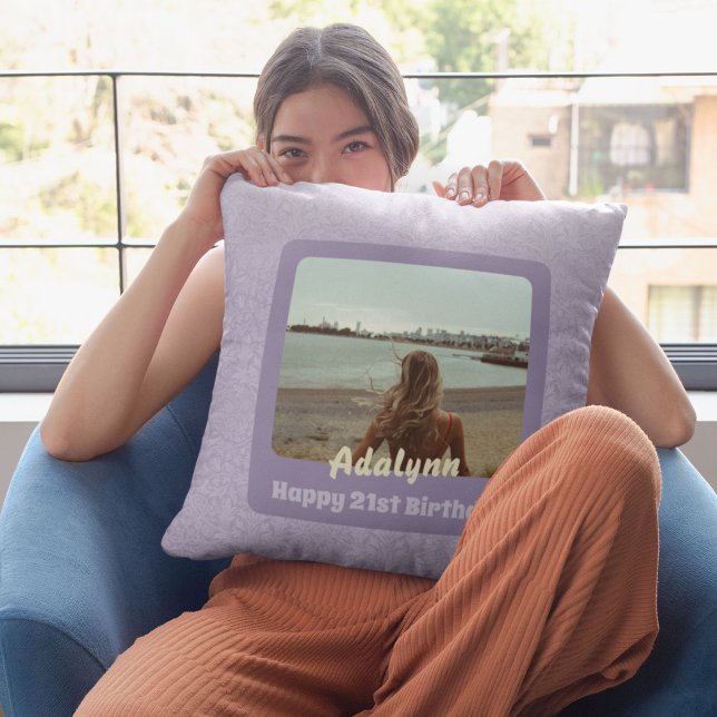 Custom Photo Gifts for 21 Year Old Female Violet Throw Pillow (Gifts for 21 Year Old Female)