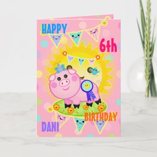 Custom Photo Gilrs Pig Birthday Card