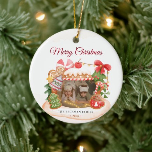 Custom Photo Gingerbread House Christmas Ceramic Ornament