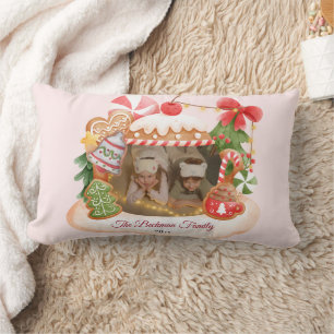 Custom Photo Gingerbread House Christmas Lumbar Pillow