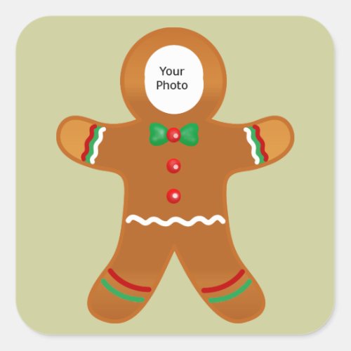 Custom Photo Gingerbread Man Christmas Square Sticker