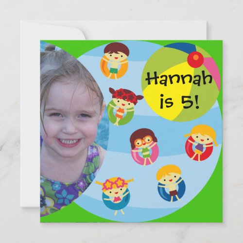 Custom Photo Girl Pool Party Birthday Invitation