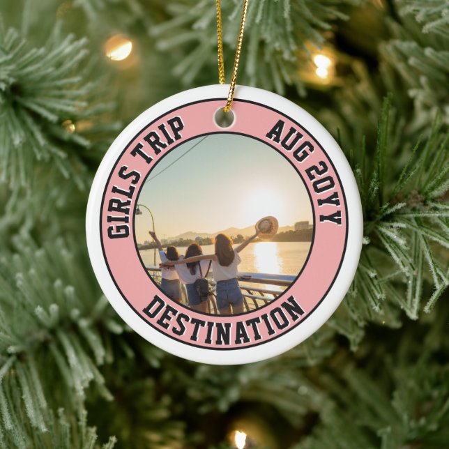 Custom Photo Girls Trip Friends & Family Vacation Ceramic Ornament (Tree)