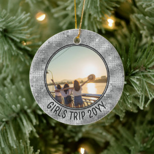 Custom Photo Girls Trip Friends & Family Vacation Ceramic Ornament