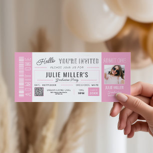 Custom Photo Girly Pink Graduation Invite Tickets