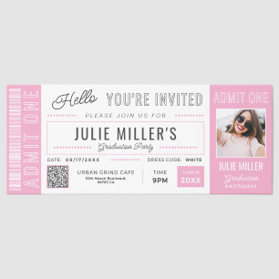 Custom Photo Girly Pink Graduation Invite Tickets