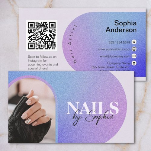 custom Photo Glitter Sparkling Nail Beauty Salon Business Card