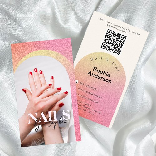 custom Photo Glitter Sparkling Nail Beauty Salon Business Card