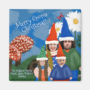 Custom Photo Gnome Family Merry Christmas Magnet