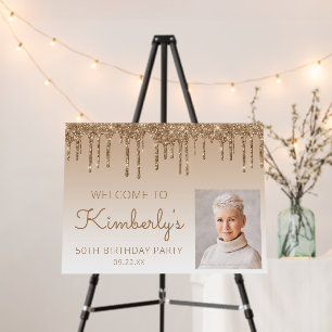 Custom Photo Gold 50th Birthday Welcome Foam Board