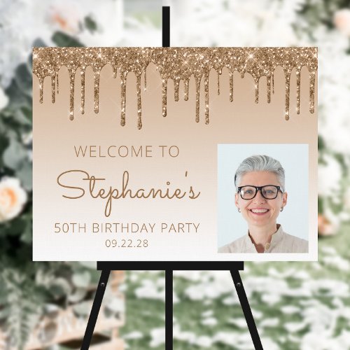 Custom Photo Gold 50th Birthday Welcome Foam Board