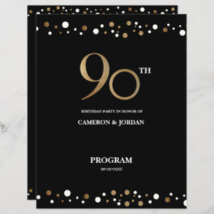 Custom photo Gold Black Confetti 90th birthday