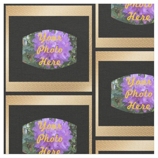Custom Photo Gold, Black Squares Fabric