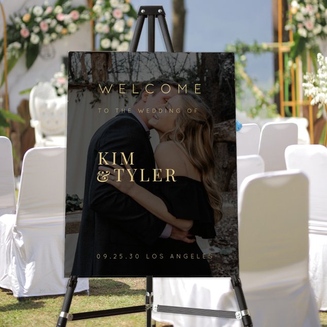 Custom photo gold black wedding welcome sign (Creator Uploaded)