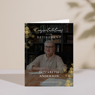 Custom Photo Gold Confetti Retirement Employee Letterpress Thank You Card