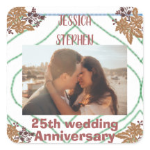 Custom photo ,gold floral 25th wedding anniversary