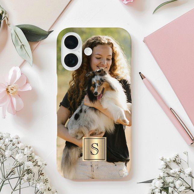 Custom Photo Gold Frame and Black Monogram Case-Mate iPhone Case (Creator Uploaded)