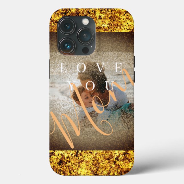 Custom Photo Gold Glitter Love You Mom Case-Mate iPhone Case (Back)