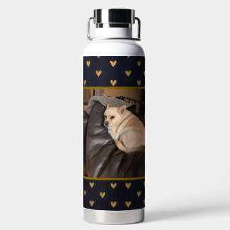 Custom Photo Gold Hearts Background Water Bottle