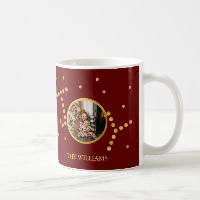 Custom Photo Gold maroon red Christmas Holiday  Coffee Mug (Right)