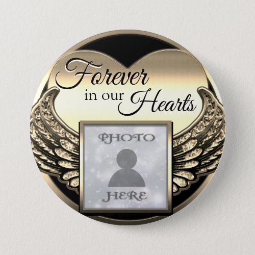 Custom Photo Gold Memorial Heart  Button