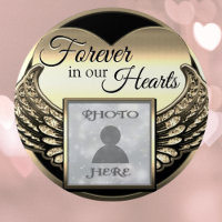 Custom Photo Gold Memorial Heart  Button