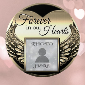 Custom Photo Gold Memorial Heart Button