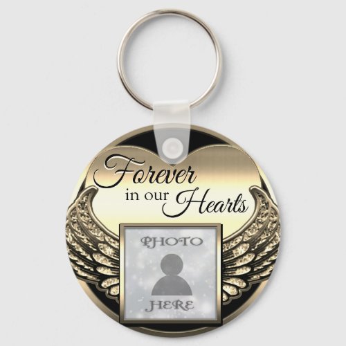 Custom Photo Gold Memorial Heart Keychain