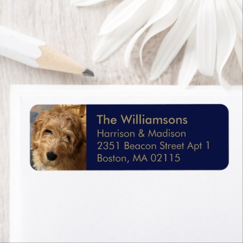 Custom photo gold navy blue Return Address Label