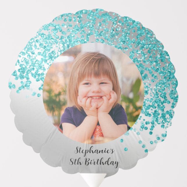 Custom Photo Gold Princess Gown Teal Blue Glitter Balloon (Front)