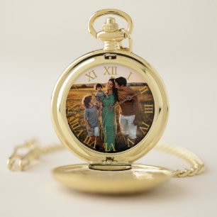 Custom Photo & Gold Roman Numerals Pocket Watch
