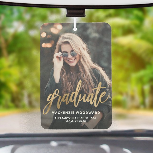 Custom Photo Gold Script Graduation Air Freshener (Creator Uploaded)