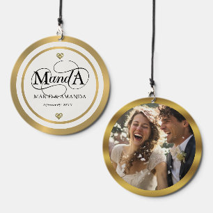 Custom Photo Gold White Custom Wedding Monogram Wind Chime