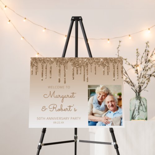 Custom Photo Golden 50th Anniversary Welcome Foam Board