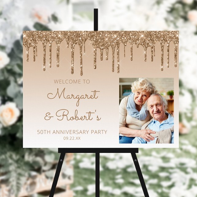 Custom Photo Golden 50th Anniversary Welcome Foam Board (Creator Uploaded)